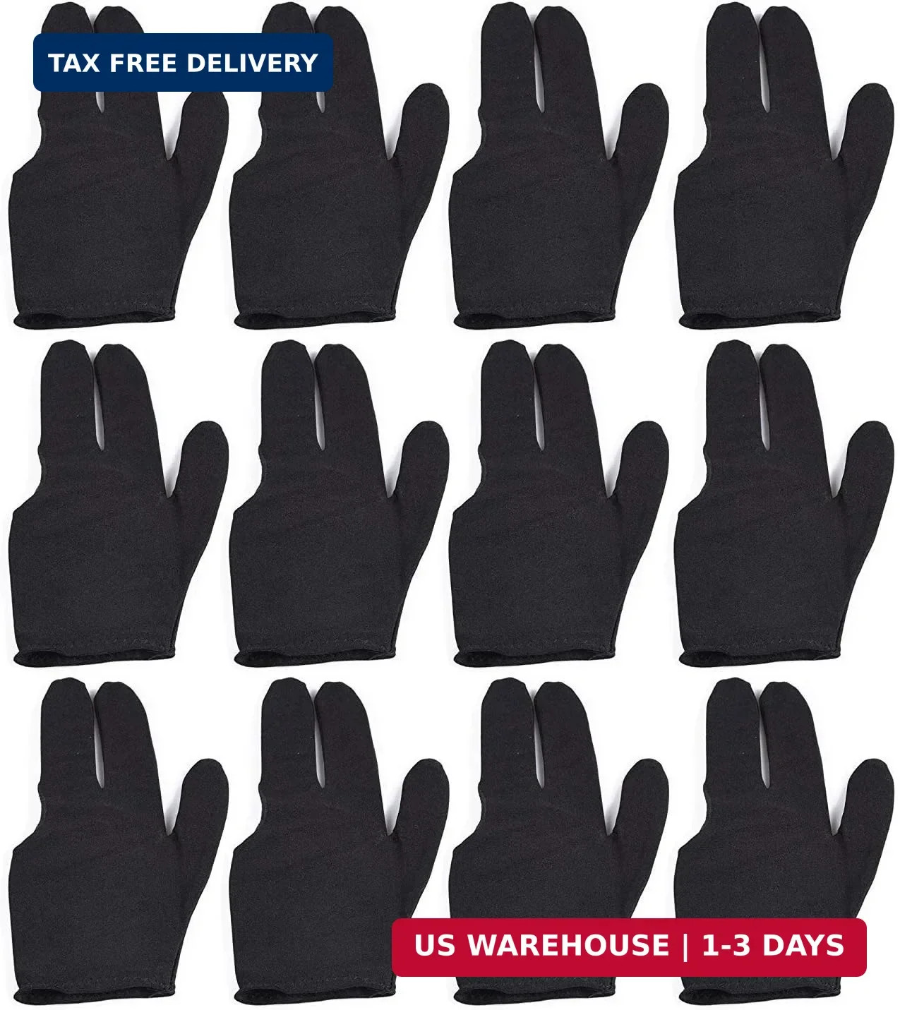 Billiards Gloves 12 PCS Set 3 Finger Billiard Gloves for Left/Right Hand , 6 Whi
