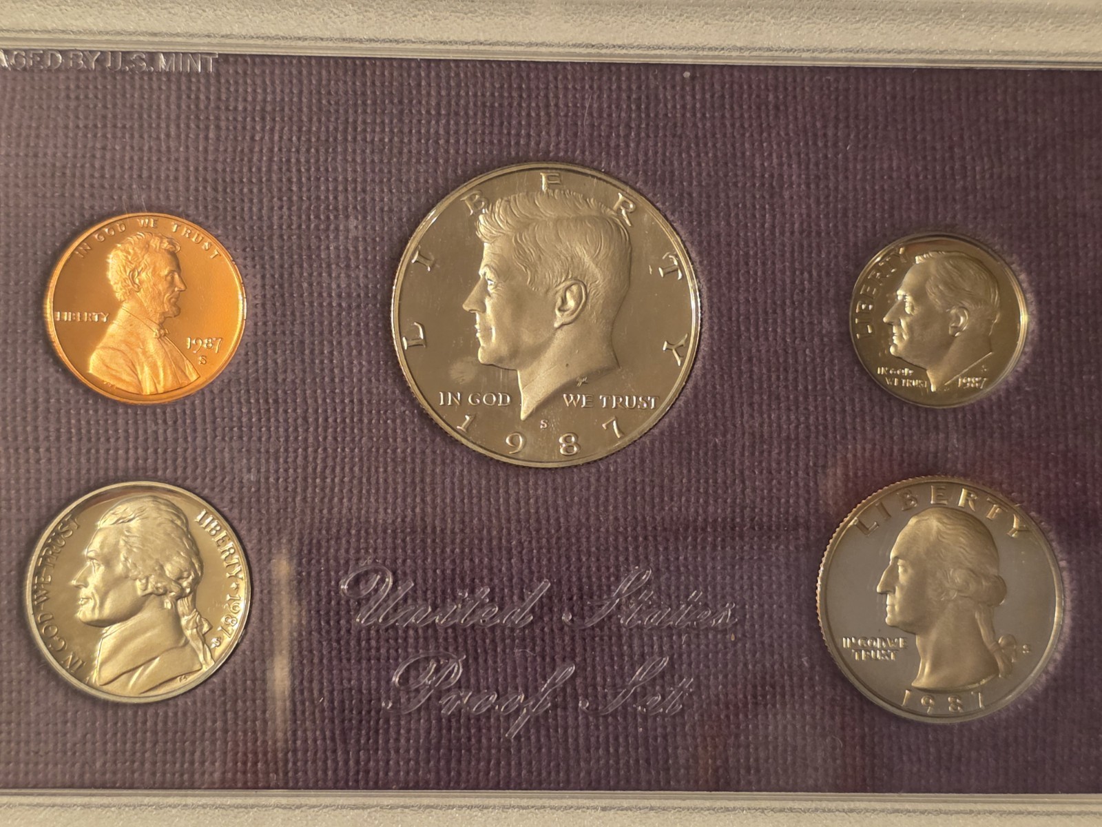 1987-S US Mint Proof Set Original Box with COA, 5 Coins
