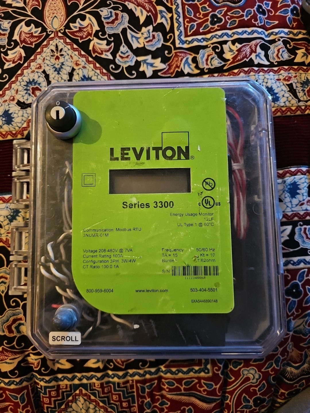 Free Ship 1 Used Leviton Series 3300 Meter 3NUMR-16M 208-480V 1600A 3Ph 3w/4w
