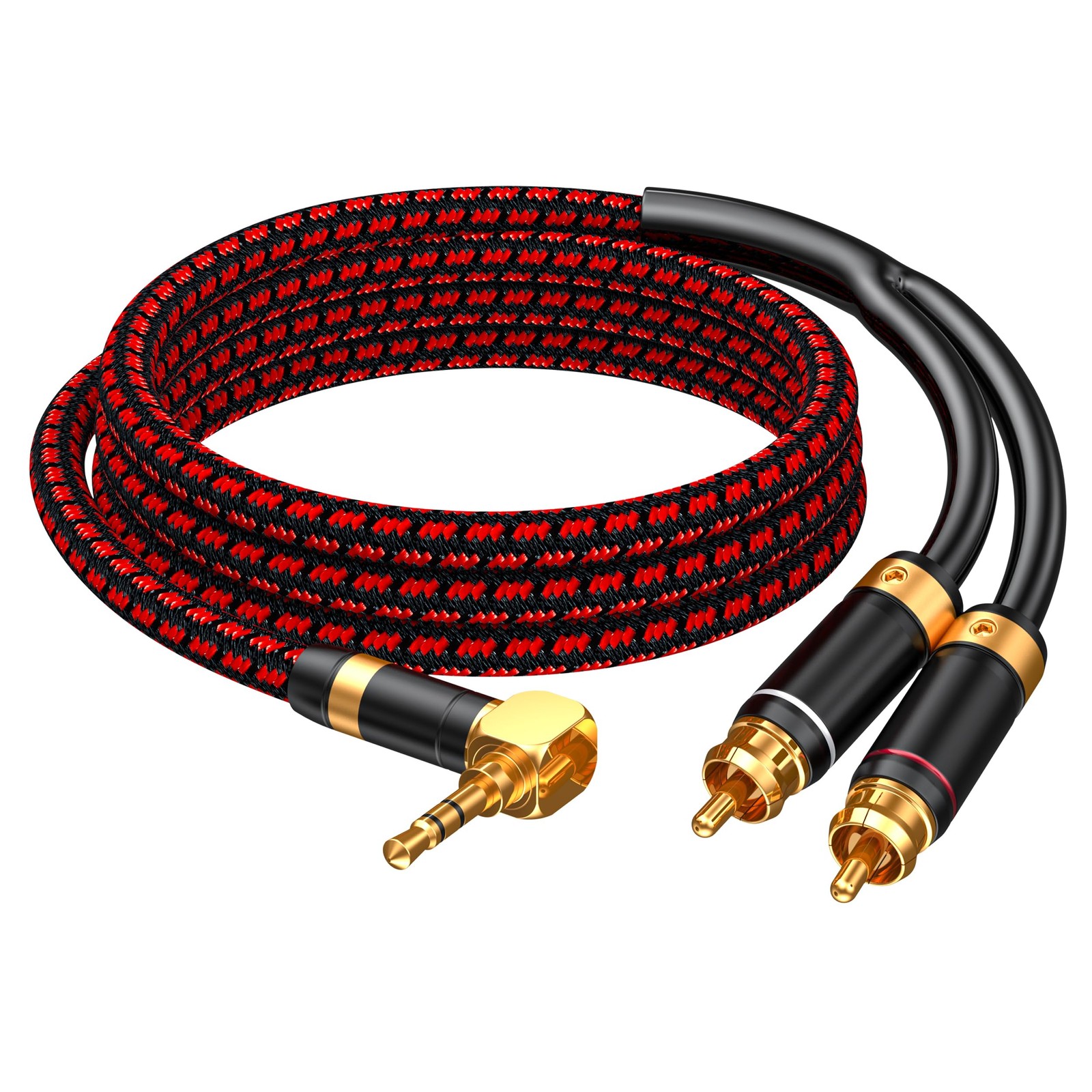 Primeda 3.5mm to 2 RCA Audiophile Audio Cable Stereo Braided Gold 9.8FT, Red