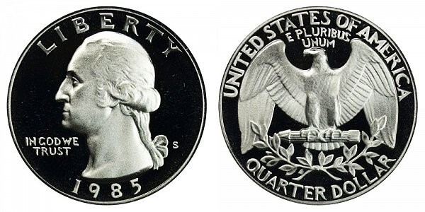 1985 S GEM BU PROOF WASHINGTON QUARTER BRILLIANT UNCIRCULATED PF/US COIN #8767