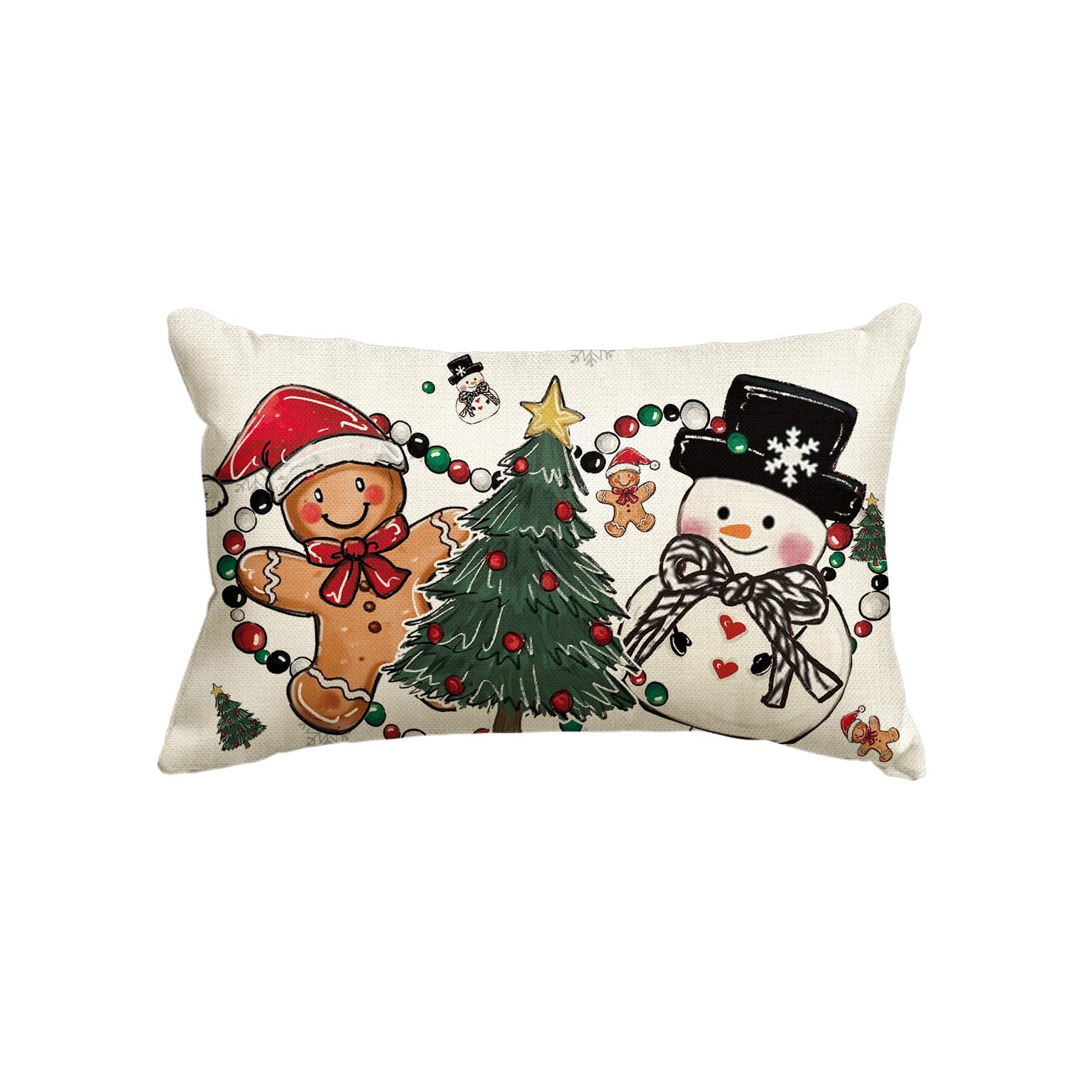 Christmas Decorations Snowman Tree Gingerbread Pillow Cover Xmas Gift 12"x20"