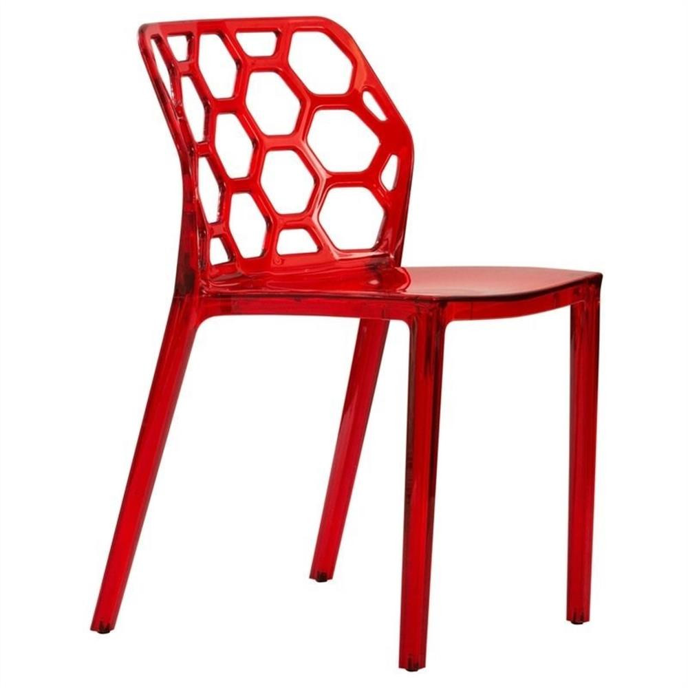 Pemberly Row Plastic Dining Side Chair Honeycomb Design in Red