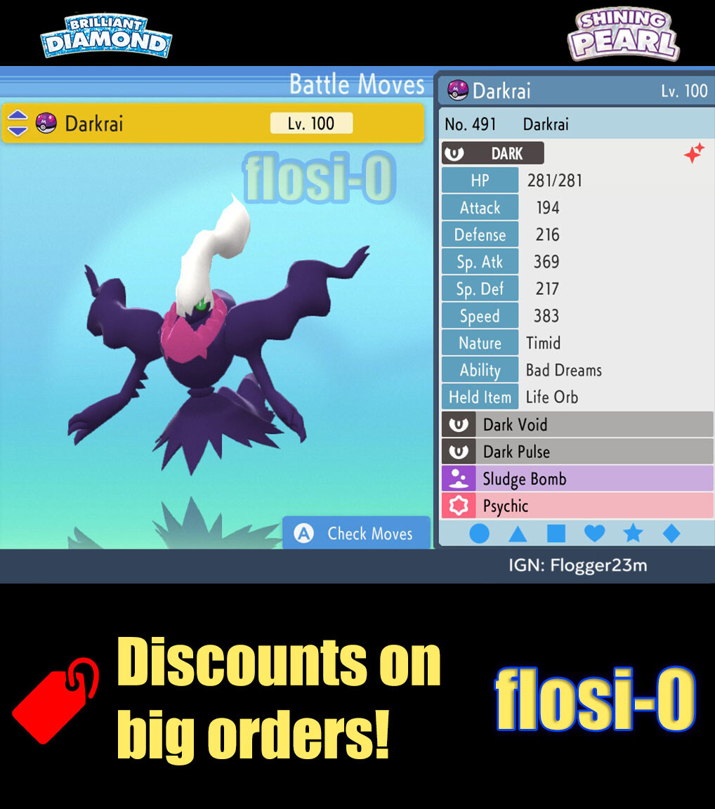 6IV Shiny Darkrai Pokemon Brilliant Diamond and Shining Pearl BDSP