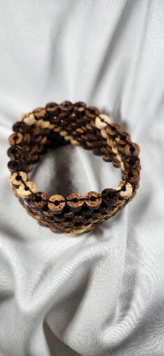 NEW Unique Wide Multi Strand Fine Wood Bead Bracelet / Bangle