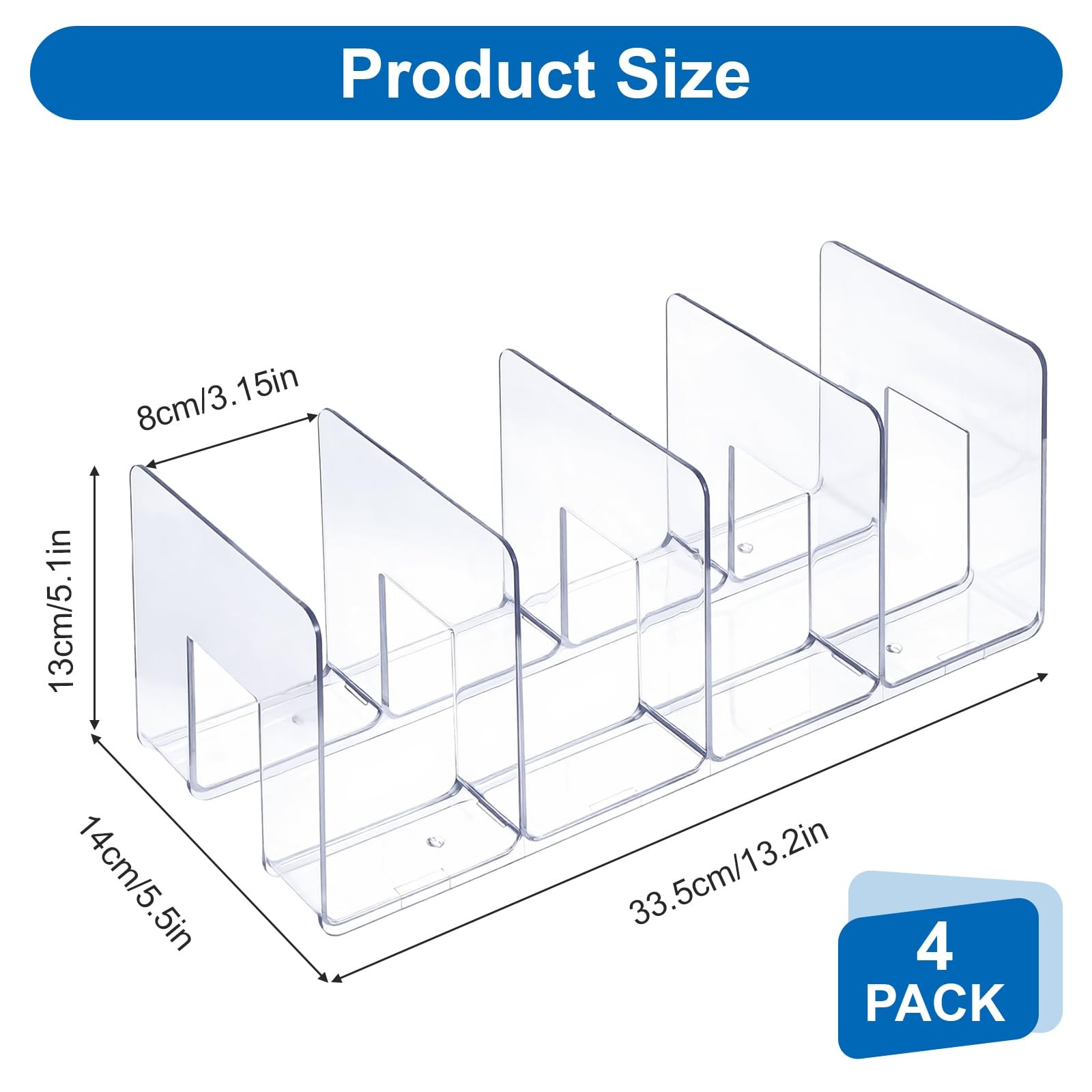 4 Pack Clear PVC File Sorter Desktop Organizer Holder 4Section Stand Rack