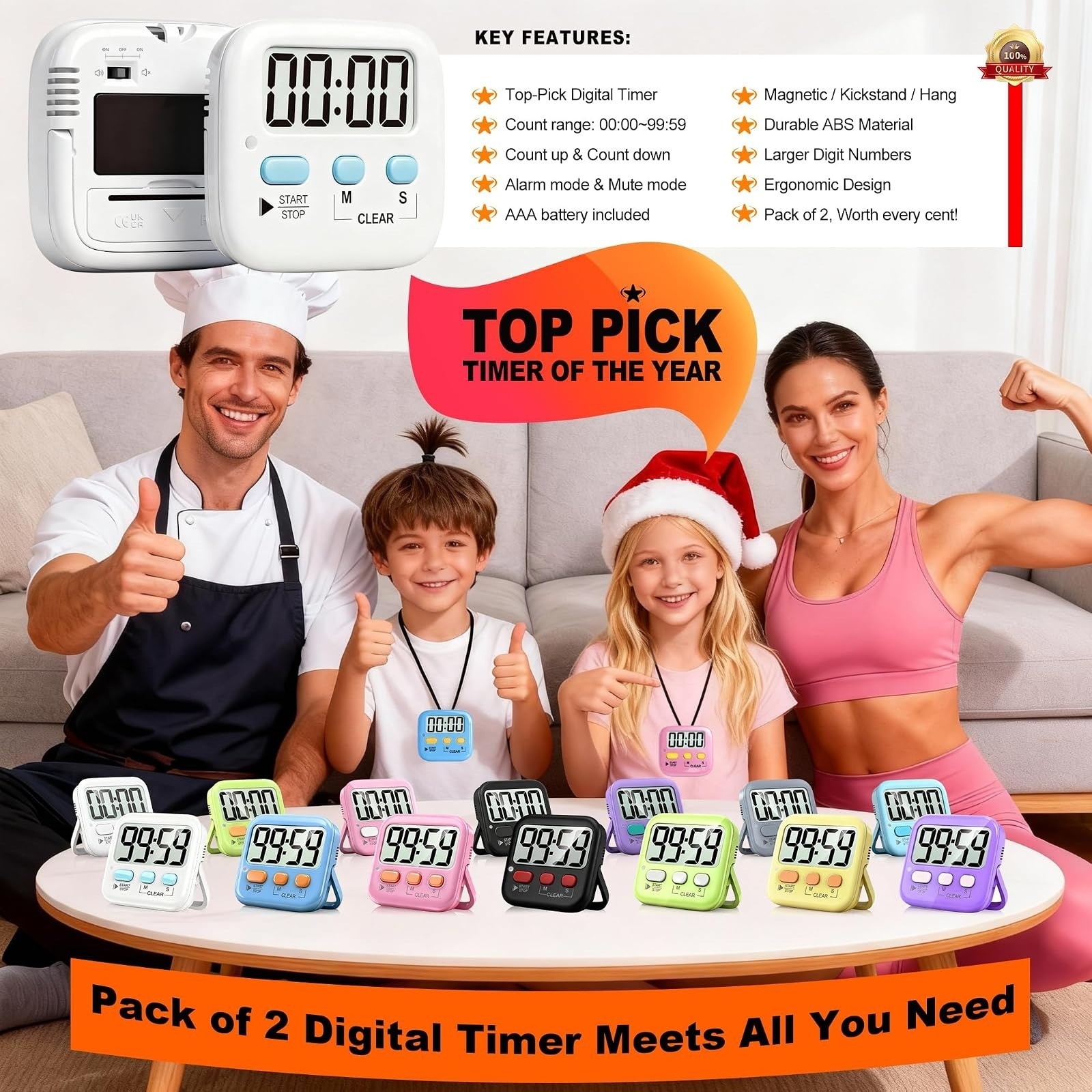 Antonki Digital Timer 2 Pack for Kids Classroom Kitchen Cooking