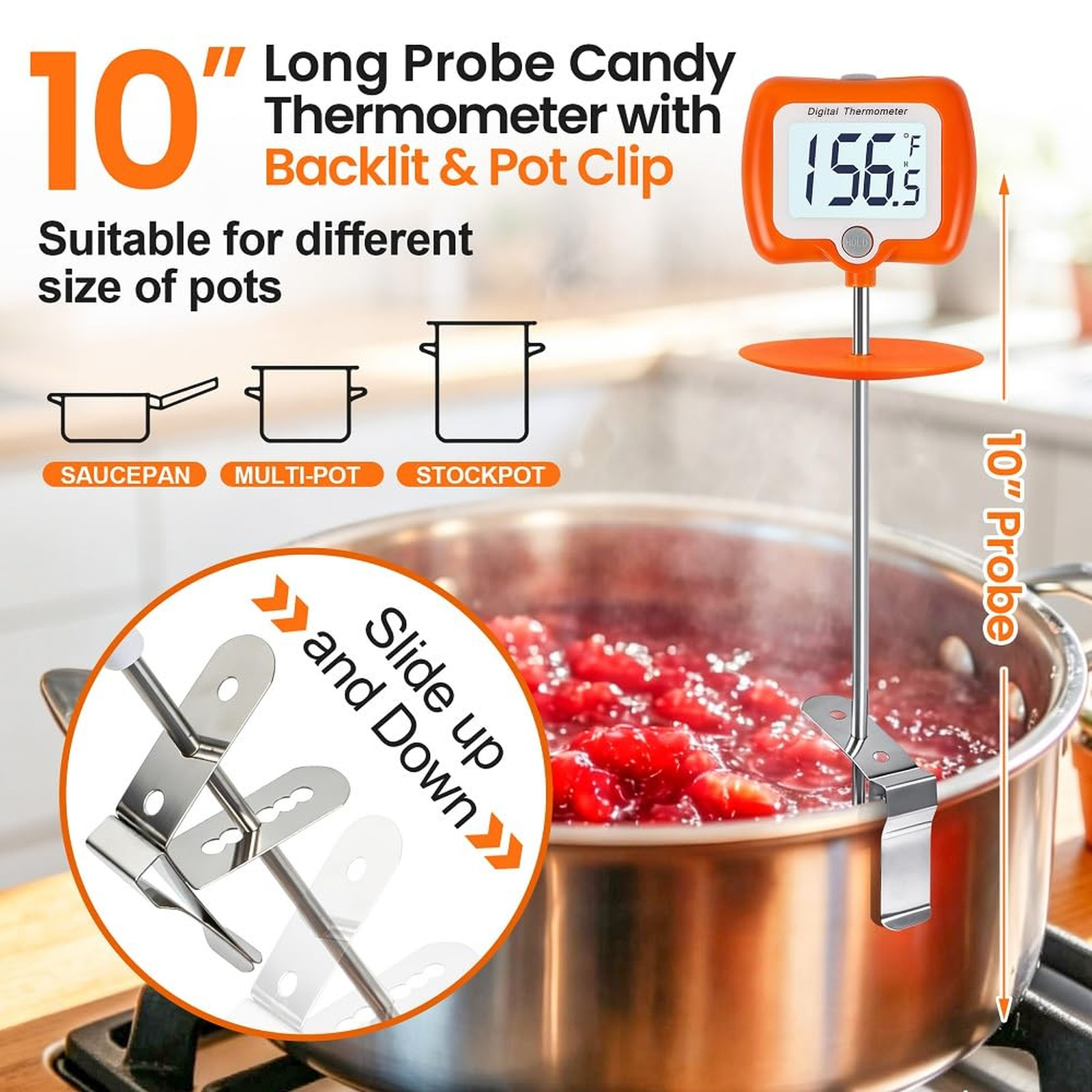 Digital Meat Thermometer with Rotatable Large Display 10 Inch Probe Candy Candle