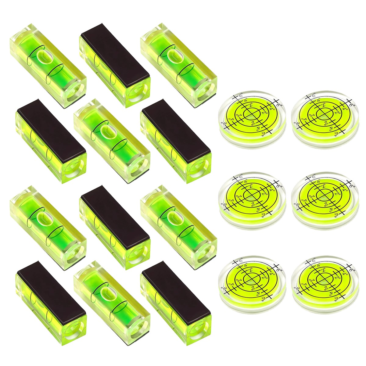 18Pcs Small Bubble Spirit Level, Mini Magnetic Square Bubble Levels, Circular Sp
