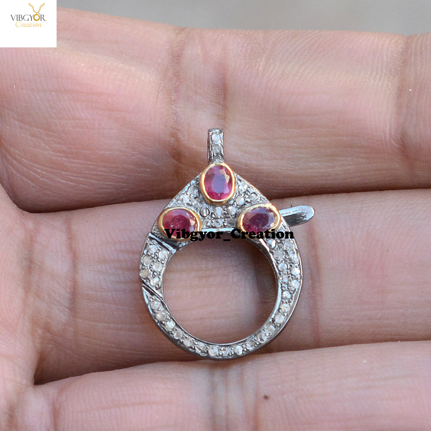 Pave Diamond Lobster Clasp Lock 925 Solid Silver Ruby Gemstone Finding Jewelry