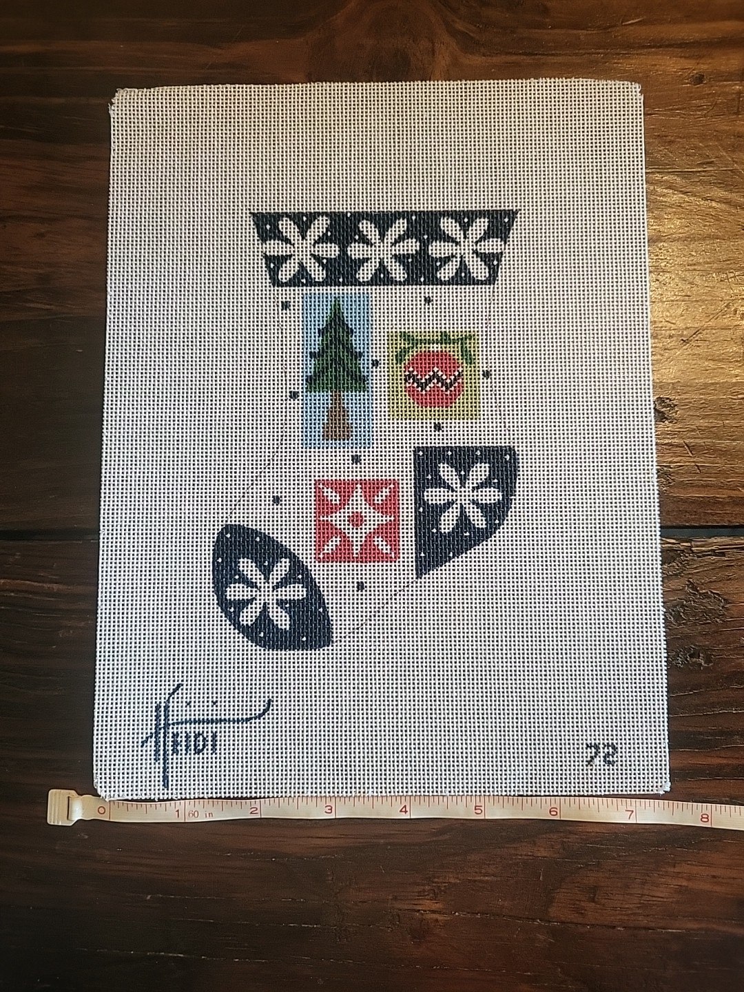 Navy Patchwork Mini Stocking Needlepoint Canvas By Heidi Stanley