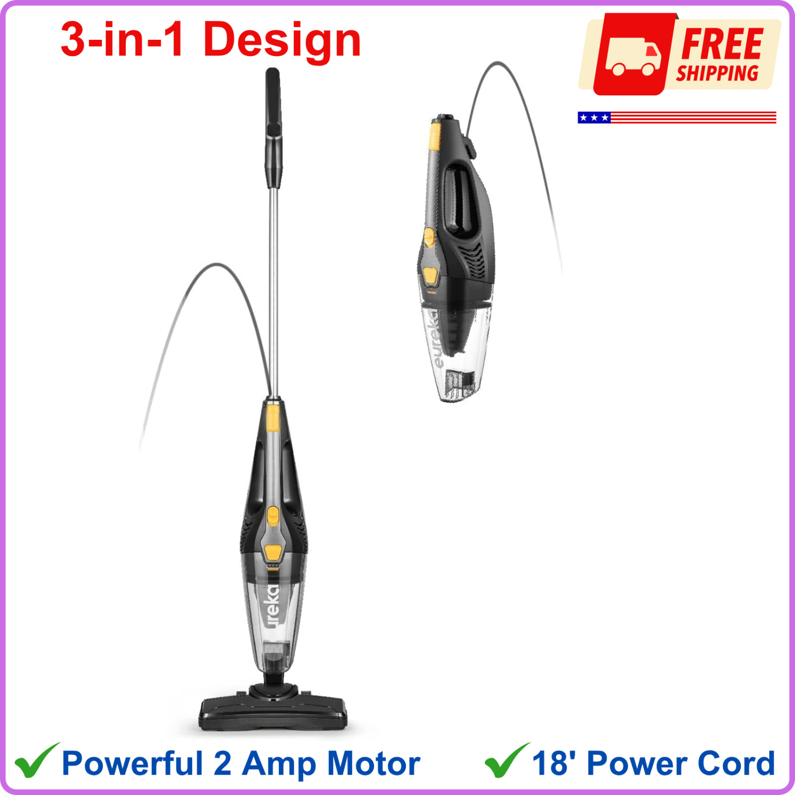 Eureka Blaze Stick Vacuum Cleaner, Powerful Suction 3-in-1 Small Handheld Vac