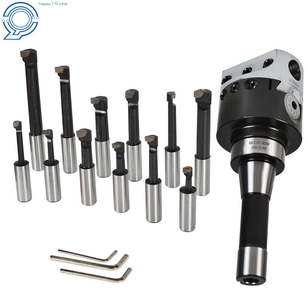 3 Inch Precision Boring Head W/ R8 Shank 12 Pcs 3/4" Carbide Boring Bars Set