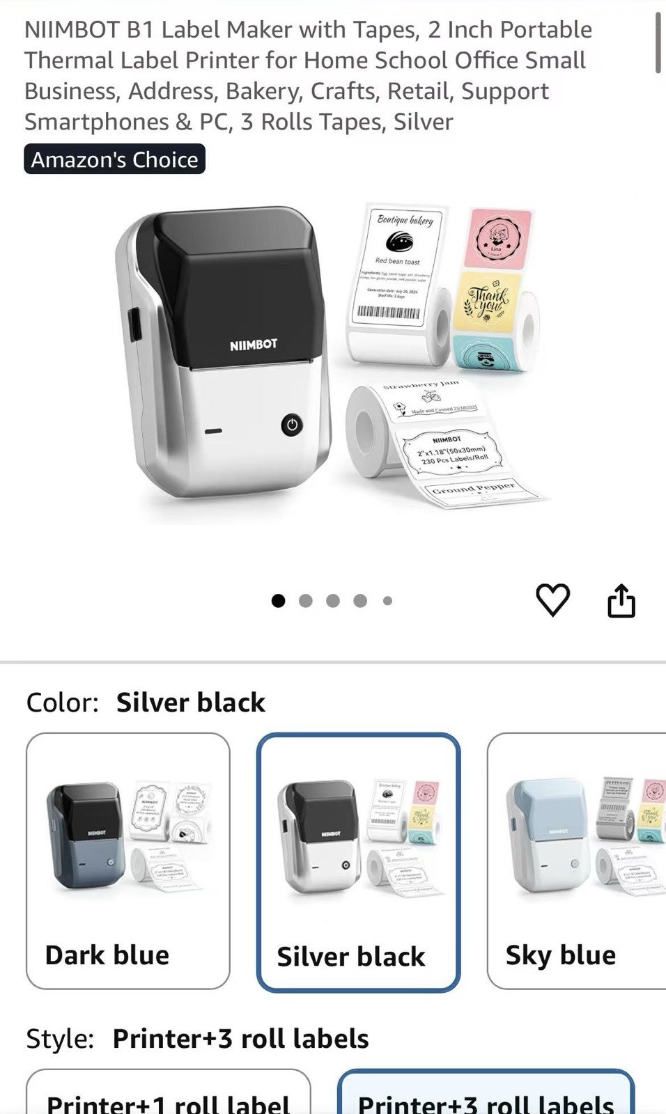 NIIMBOT B1 2" Thermal Label Maker Printer Silver