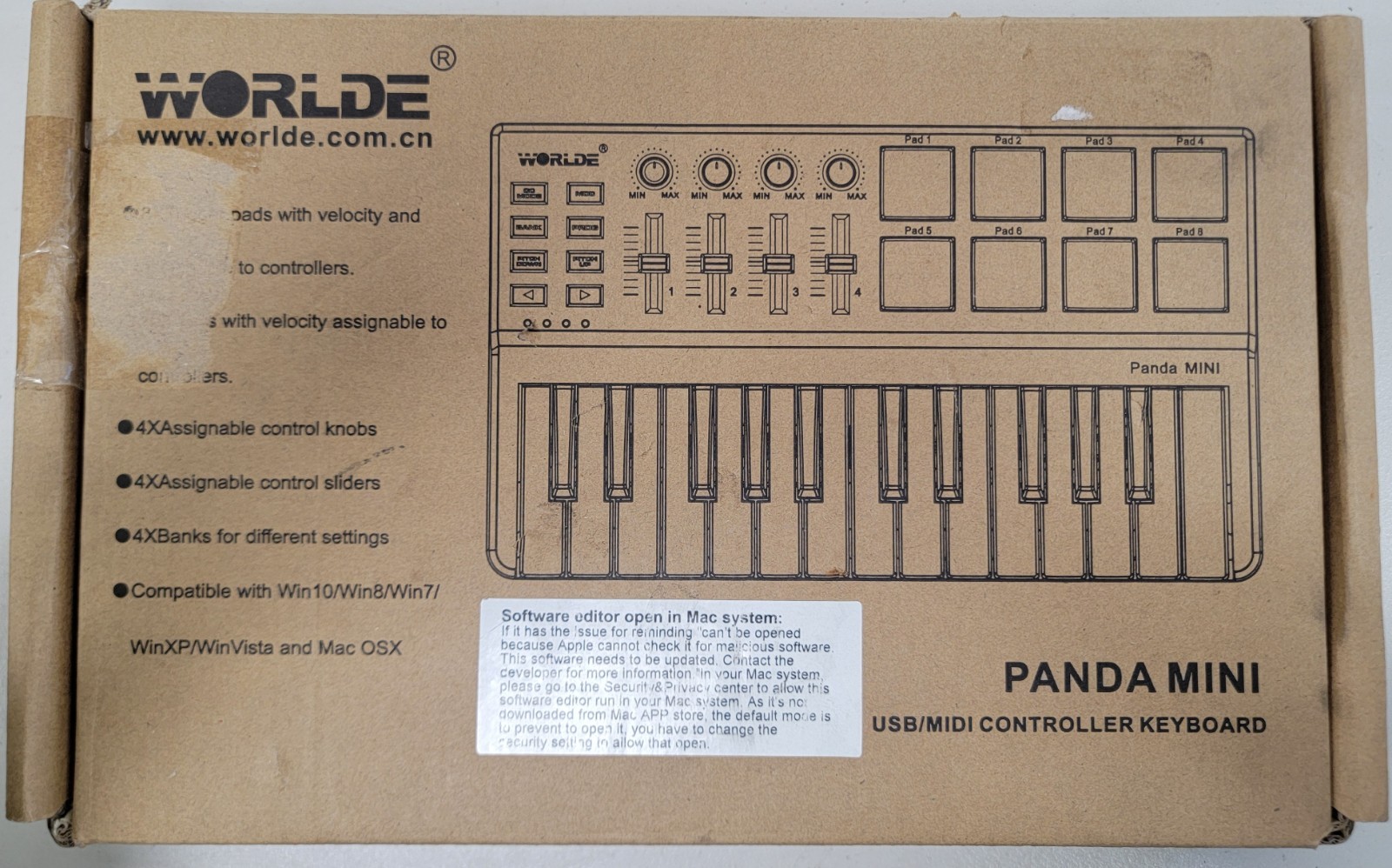 Worlde Panda Mini USB MIDI Keyboard Controller 25 Keys w/ Drum Pads New Open Box