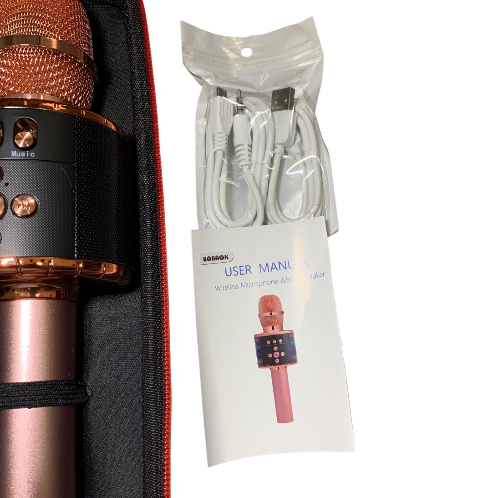 Bonaok Pink Wireless Bluetooth Karaoke Microphone Portable Handheld