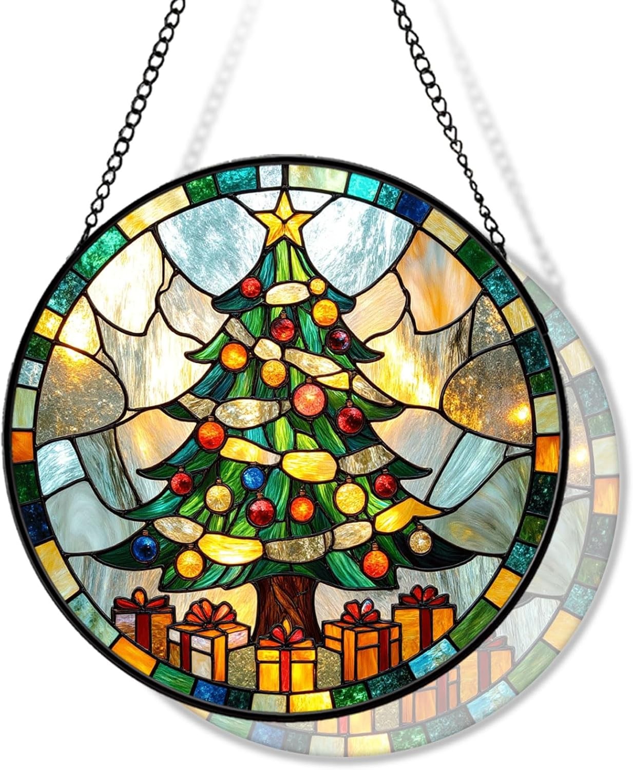 Christmas Tree Stained Glass Suncatcher Window Hanging Holiday Home Decor