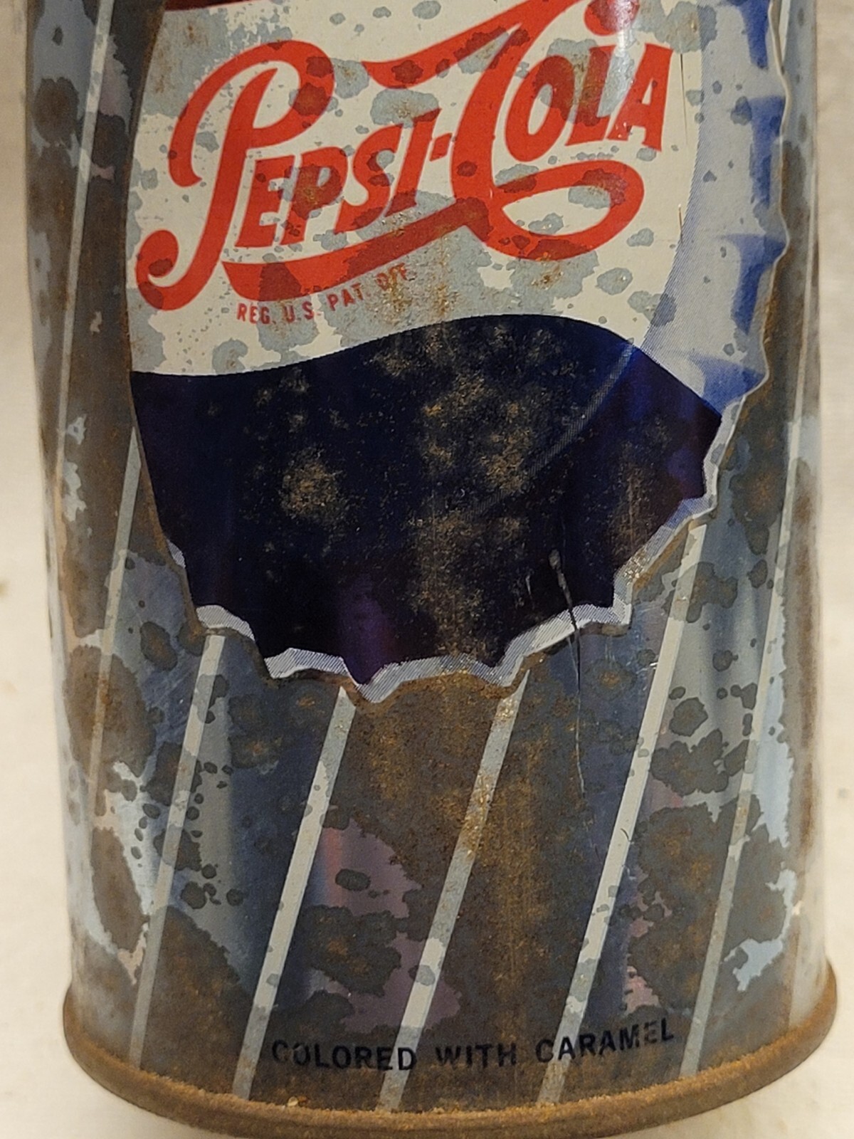 OLD PEPSI COLA CAN BLUE & WHITE STRIPED ODD RECTANGULAR PULL TAB STYLE EMPTY