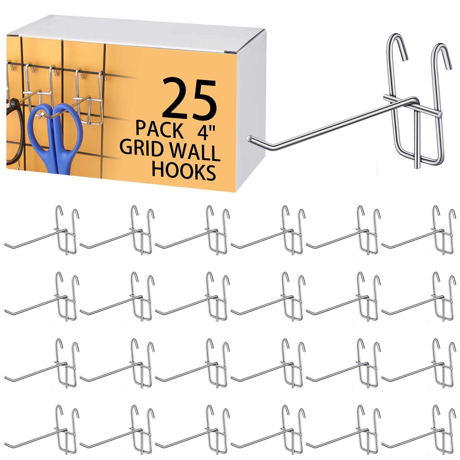 25 PCS 4 Inch Silver Stainless Steel Grid Wall Hooks Hangers Organizers Shop