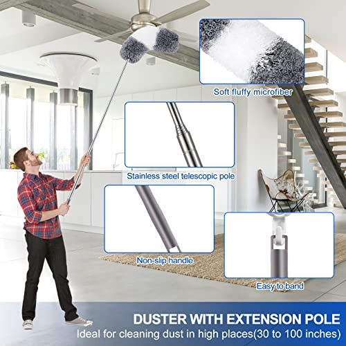 Microfiber Duster Kit (11PCS) - Washable Dusters with Extension Pole (30 to