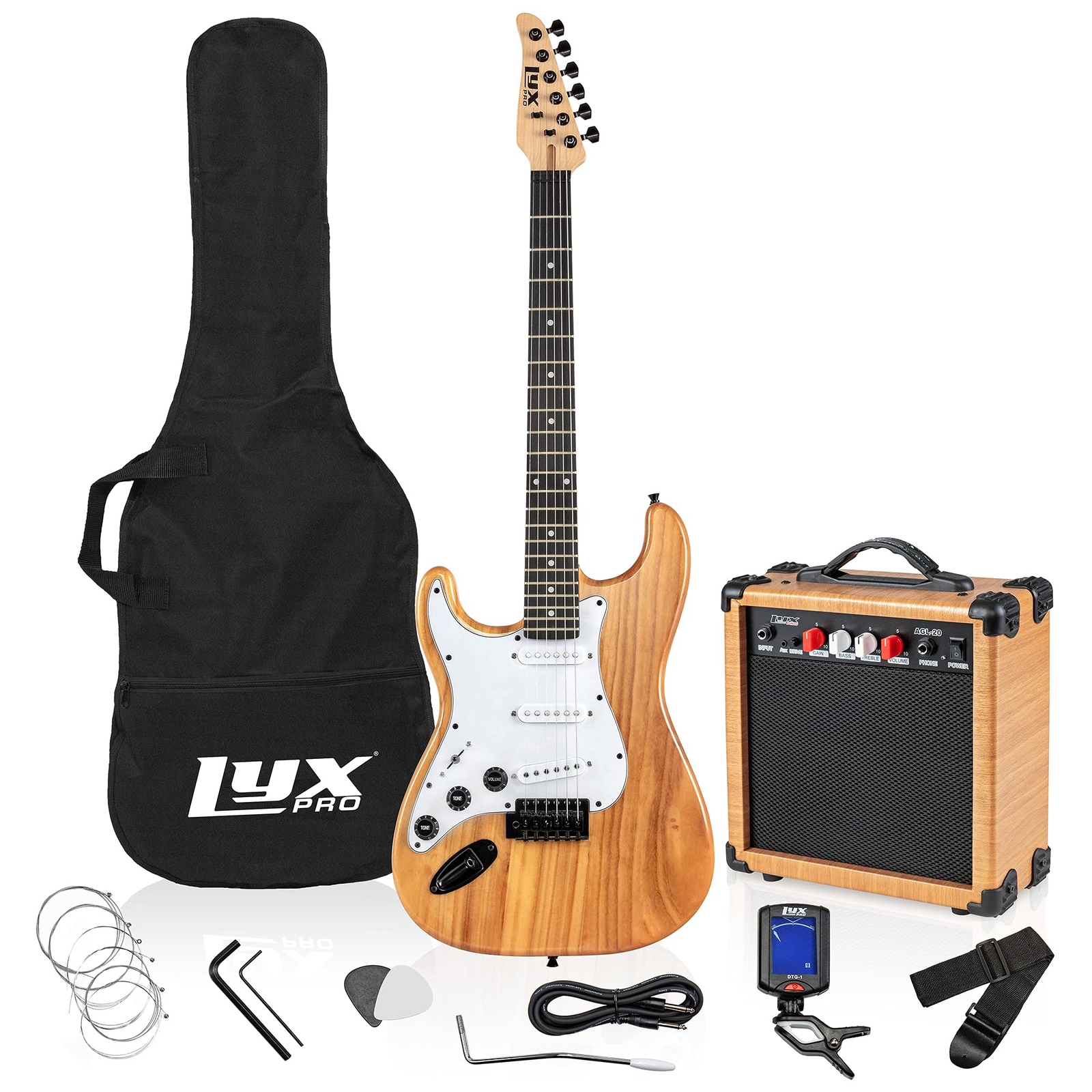 LyxPro Left Handed 39” Electric Guitar & Electric Guitar Accessories - Natural