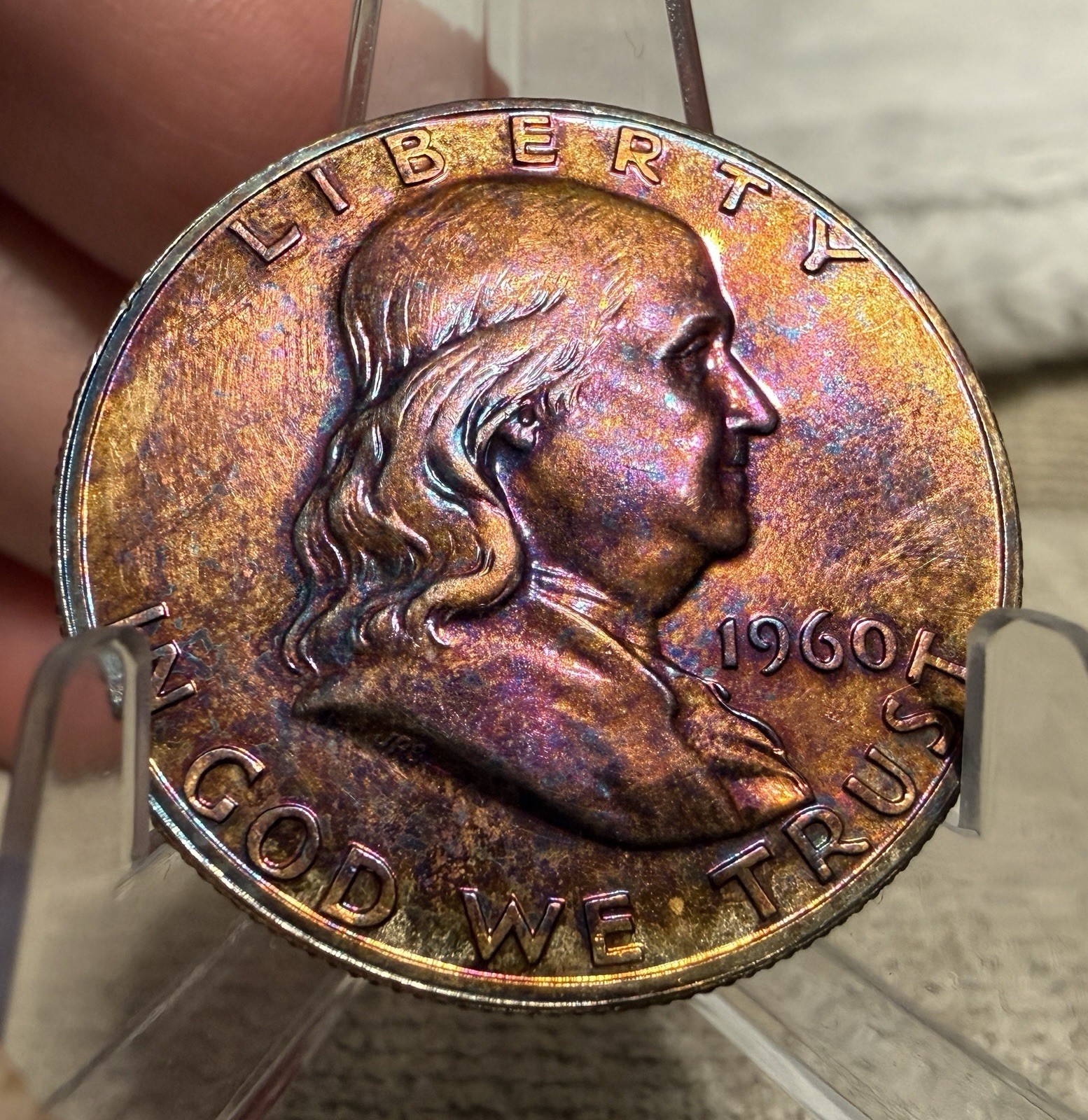 1963 Franklin Half Dollar Pristine Gem Proof Rainbow Toned