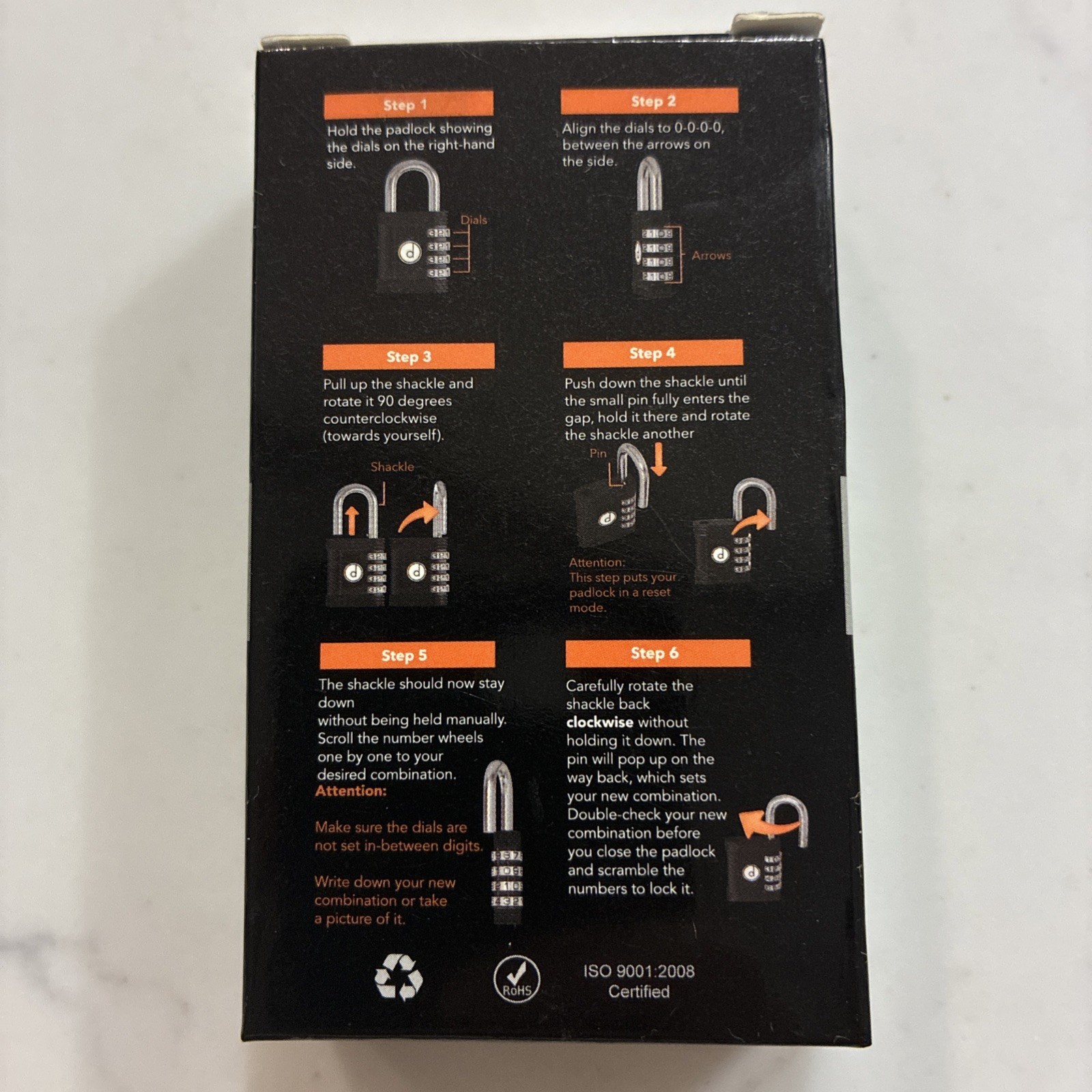 Padlock 4 Digit Combination Lock, Resettable, Black NEW