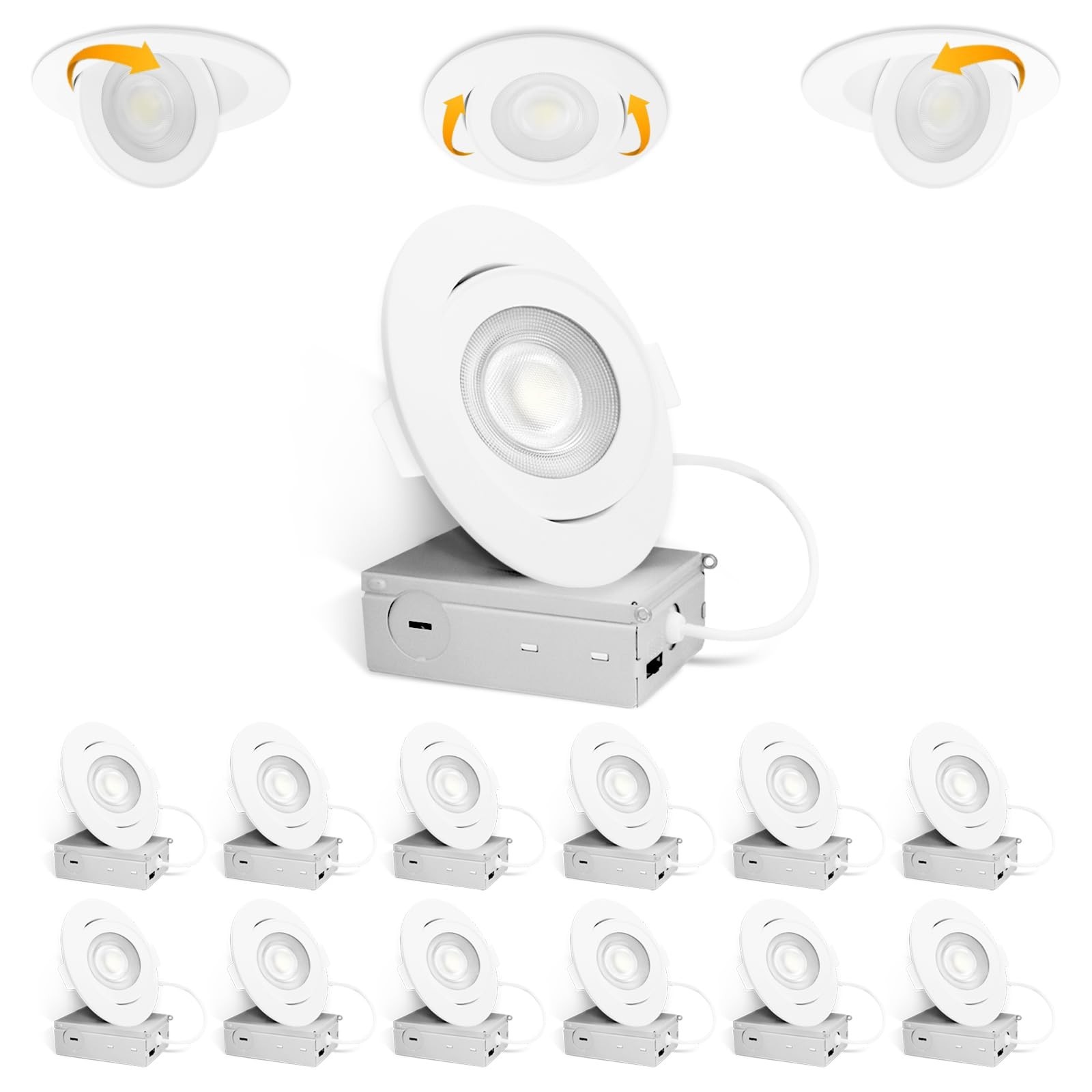 4 Inch 12 Pack Gimbal LED Recessed Lighting, 12W 1100LM CRI90+, 360°&90