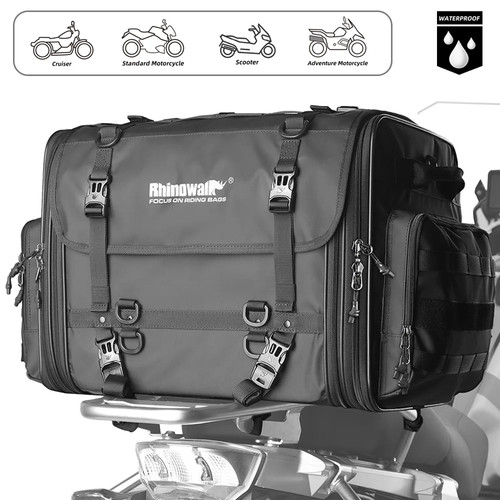 Rhinowalk Motorcycle Tail Bag 19L-80L Waterproof Rear Seat Luggage Bag Black 1pc