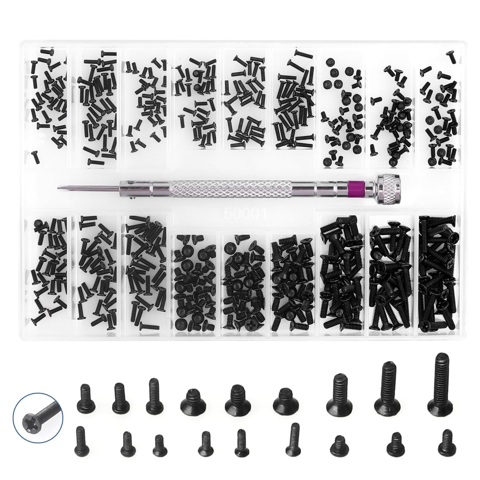 Computer Screws Laptop 500 Pcs M1.2/M1.4/M2.0 Small Kit Black