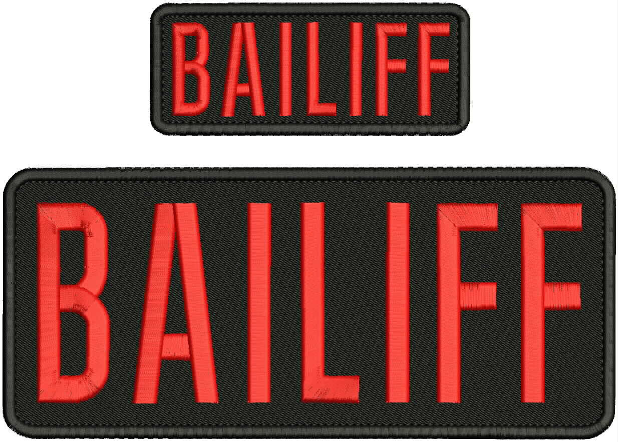 BAILIFF EMBROIDERY PATCH 10X4 & 5X2 HOOK ON BACK  BLK/red