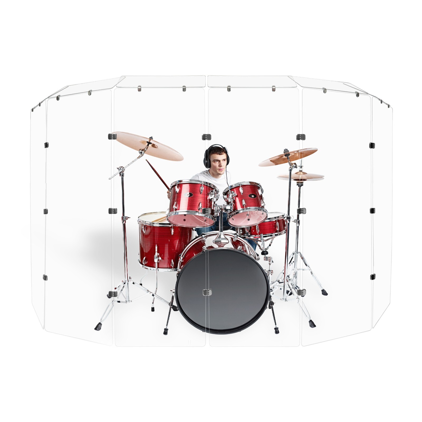 Drum Shield, 2ft. x 6 ft. Drum Panels 6 Panels with Deflectors and Chrome Hinges