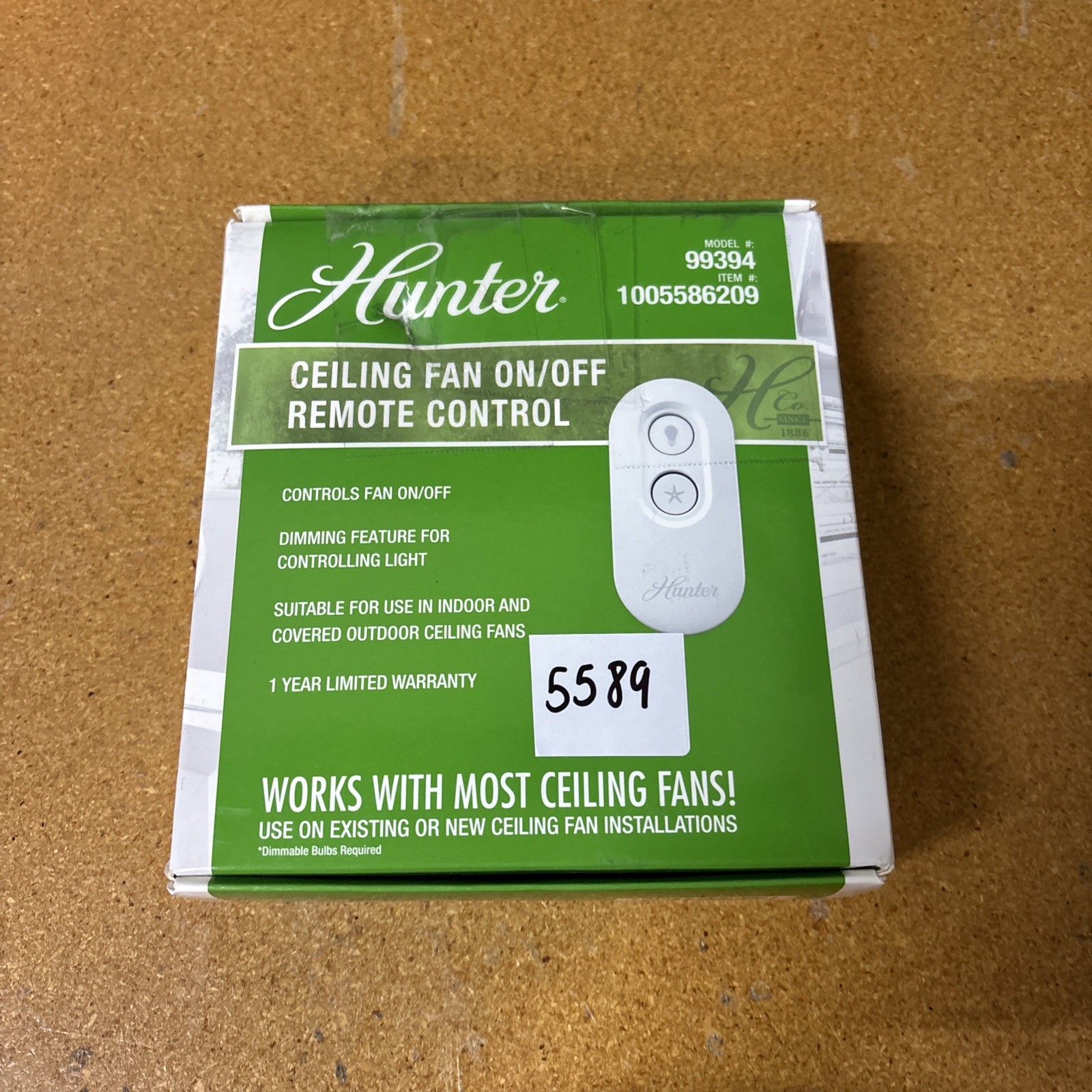 Hunter Model 99394 Ceiling fan remote control and receiver #5589