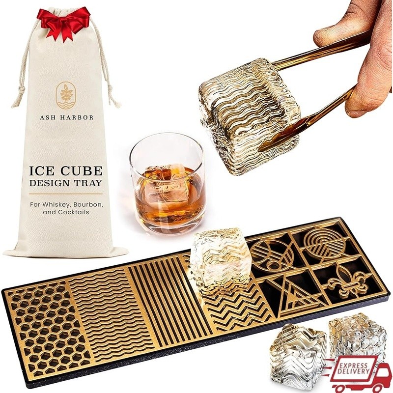 Artisan Ice Cube Molds Cocktails Honeycomb Wave Design Premium Silicone Aluminum