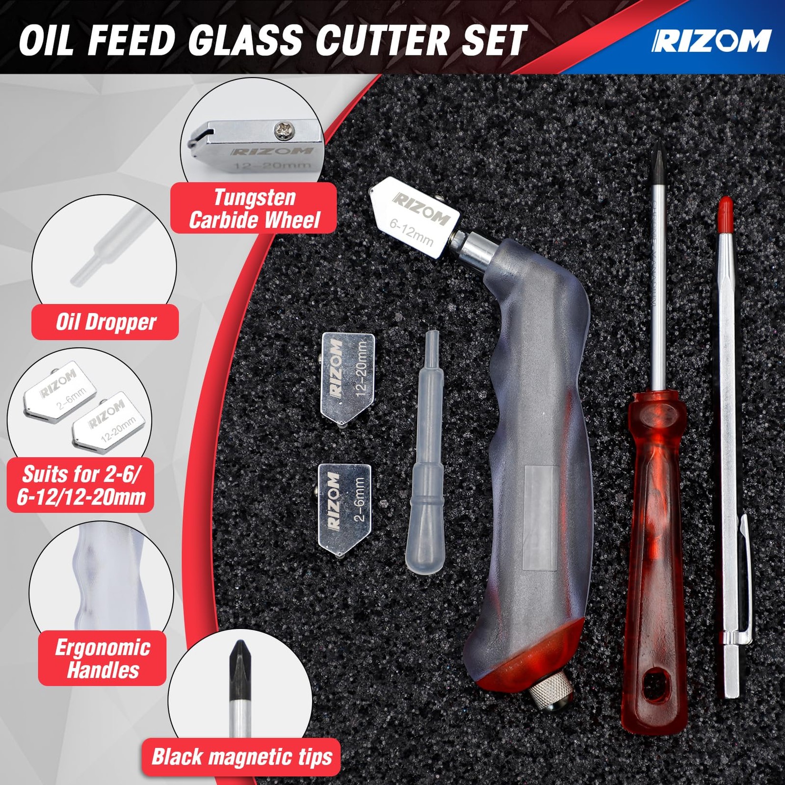 Complete Glass Cutting Tool Set - Cutter, Nippers, Running Pliers & Grozer