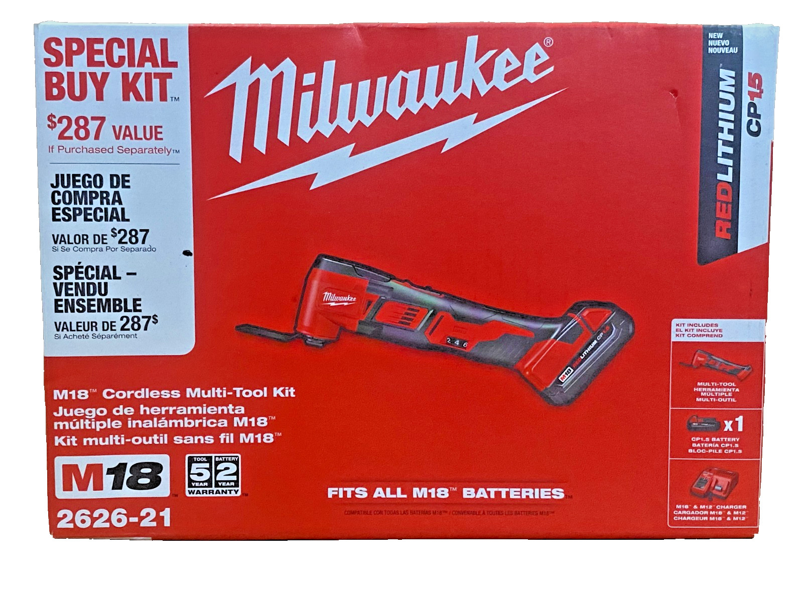 Milwaukee M18 Cordless Oscillating Multi Tool 18V Kit 1 Battery & Charger, Red