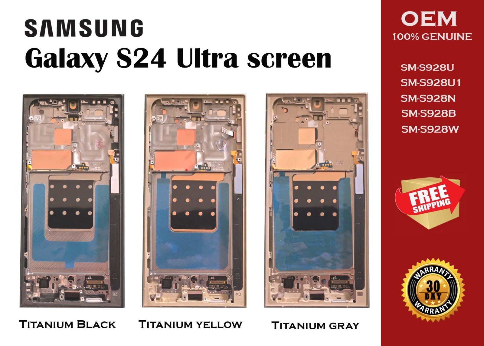 Samsung Galaxy S24 Ultra 5G OEM Genuine Dynamic AMOLED 2X OLED Screen with Frame