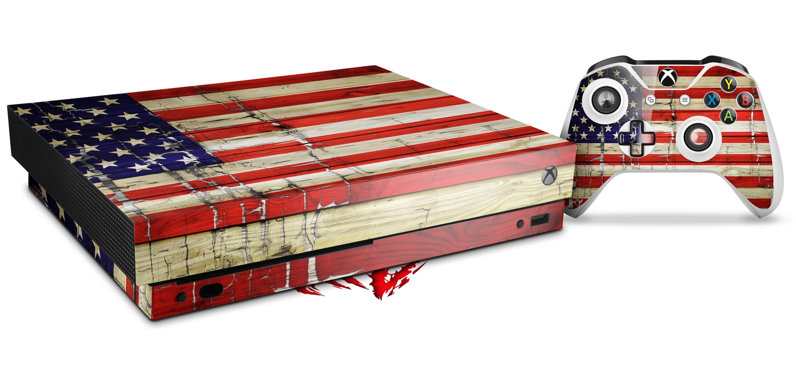 Skin Set for XBOX One X Painted Faded Cracked USA American Flag