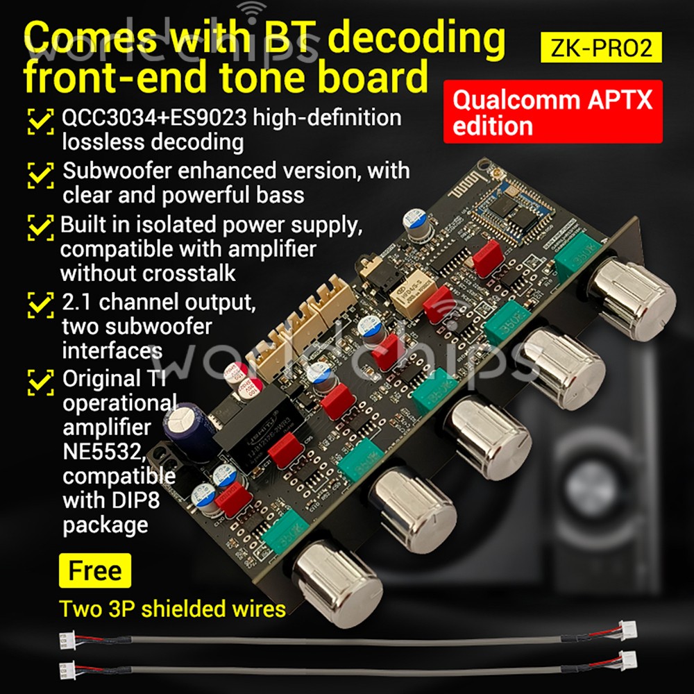 ZK-PRO2 DC12-26V Fever Preamp Pre Stage Tone Board Subwoofer QCC3034+ES9023