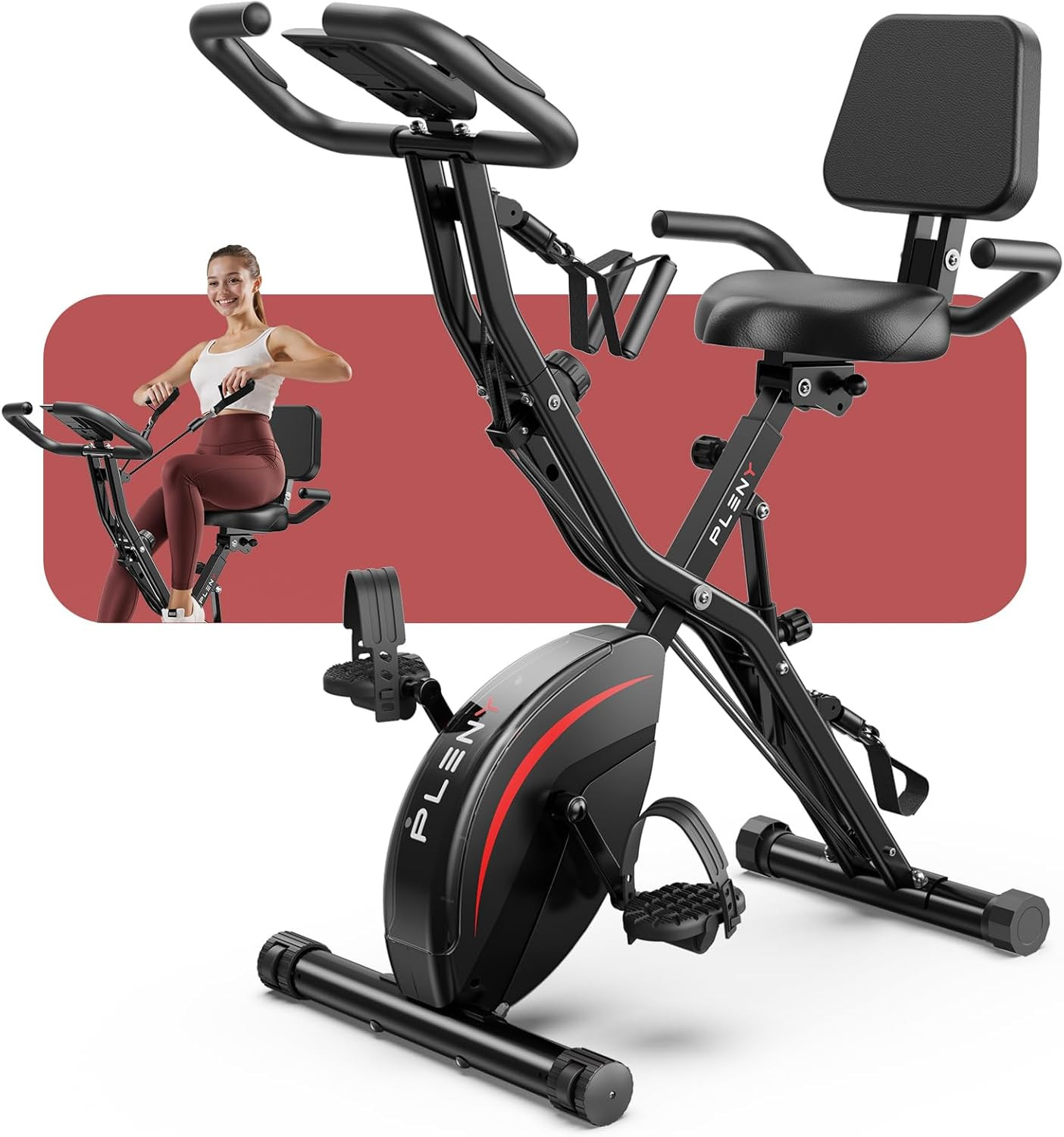 Folding Exercise Bike, 5 in 1 Stationary Bikes for Home 6.6 LBS Flywheel, 330LB