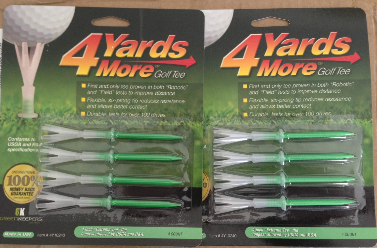 (2) 4 Four Yards More 4" Golf Tees 4 pack GREEN 8 TOTAL TEES