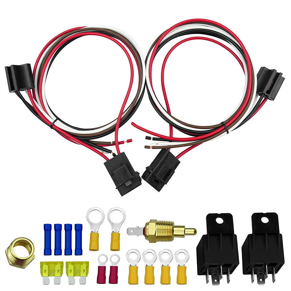 175°-185° Thermostat Dual Electric Cooling Fan Wiring Relay Sensor Kit 40Amp 12V