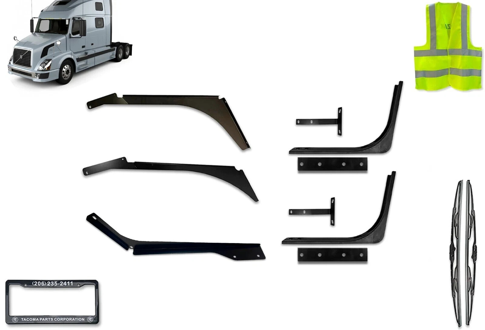 7Pc Set Top&Bottom Cab Fairing Brackets Left Compatible with Volvo VNL 2004-2017