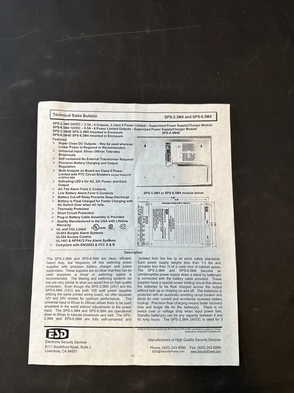 ESD SPS-6.5M4E Supervised Power Supply