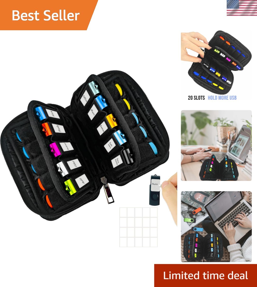Flash Drive Case 20 Slots Storage Case USB Holder Storage Bag for Flash Drive...