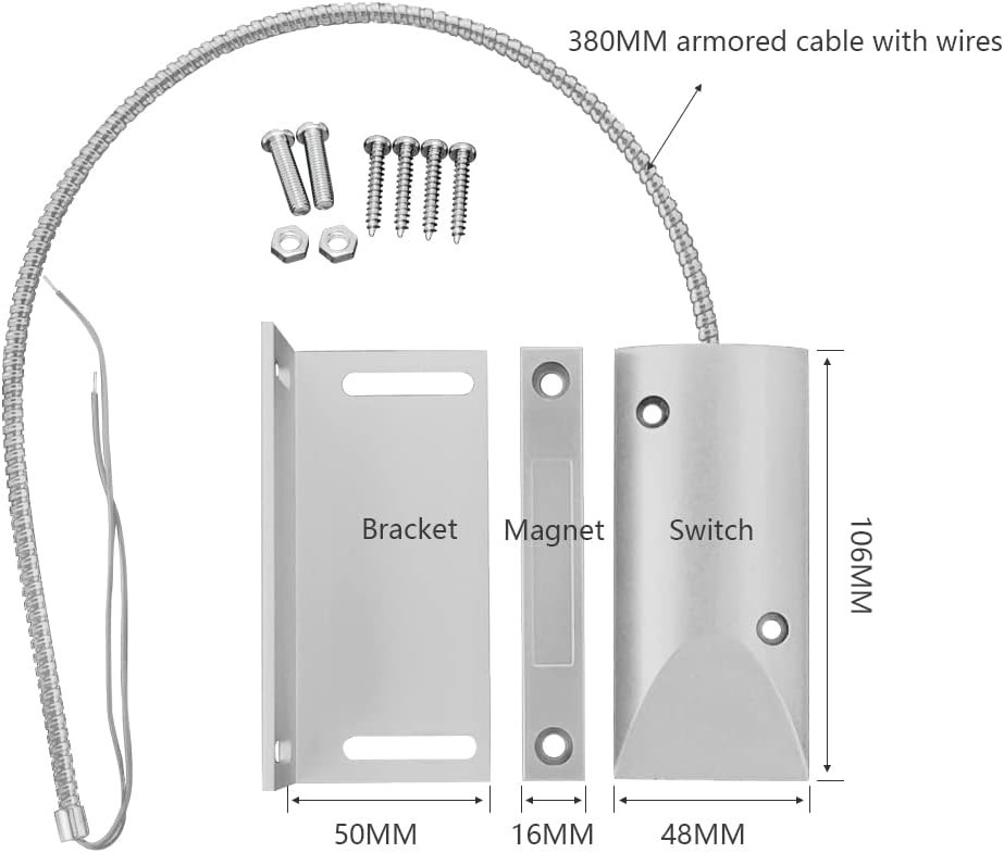 Magnetic Switch Alarm Sensor for Overhead Garage Door with L Bracket