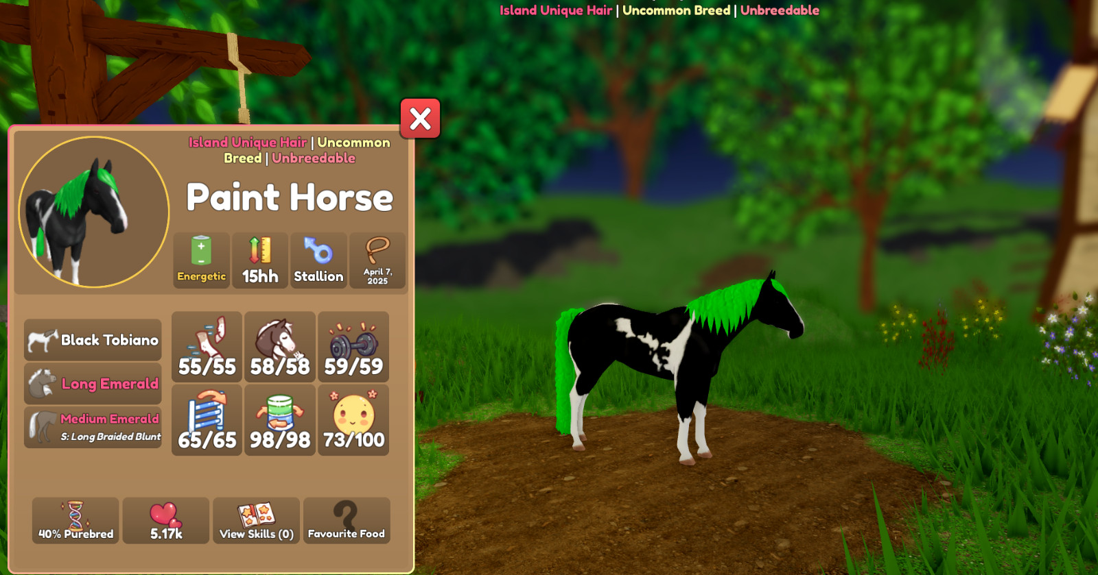 Emerald Paint Horse | Island Unique Hair | Wild Horse Islands