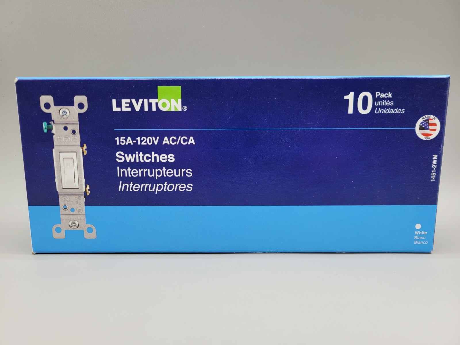 NEW Leviton 15 Amp 120V AC/CA Single-Pole Switches White (10-Pack) 1451-2WM