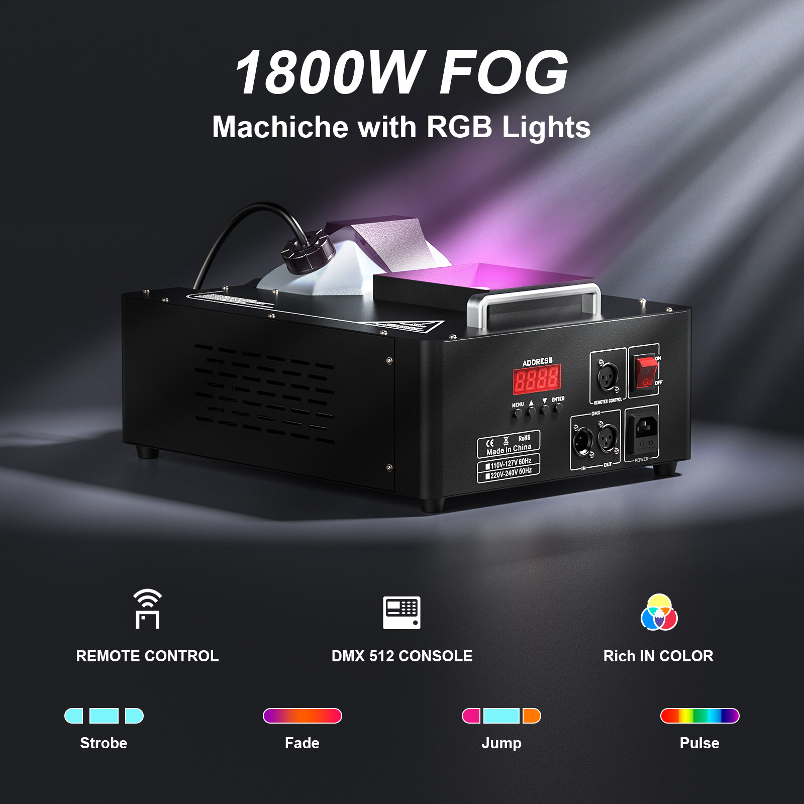 1500W 24PCS RGBW LED Air column Fog Smoke Machine