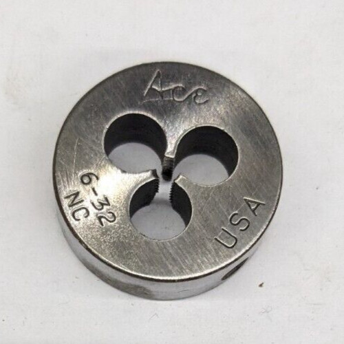 Ace #6-32 NC Round Die 1" OD Screw Adjusting Adjustable Carbon Steel USA